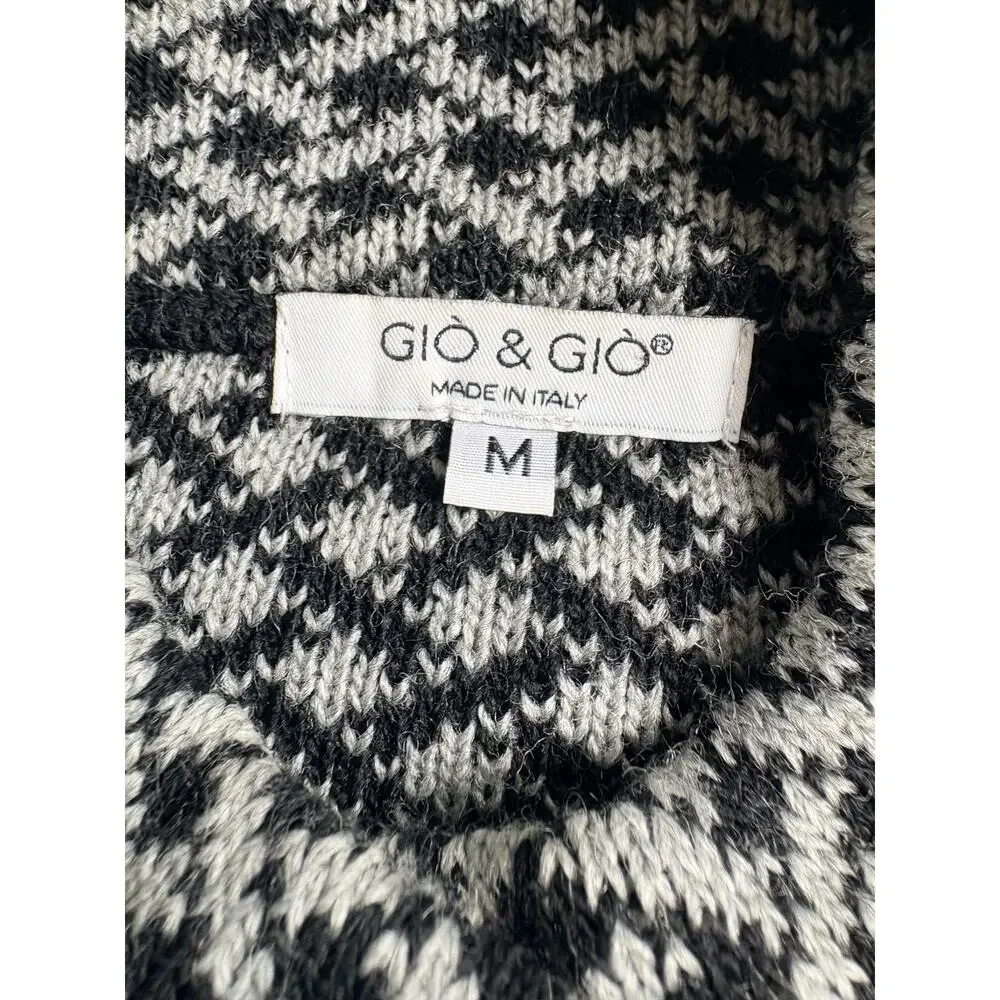 Gio & Gio Made in Italy Black and White Long Cardigan Wool Blend Size M